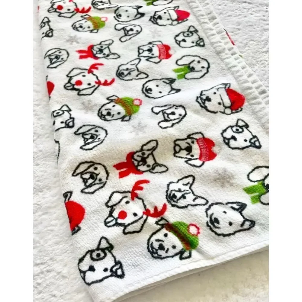 CASABA home - Christmas puppy dog red, green, white, and black beach towel - use